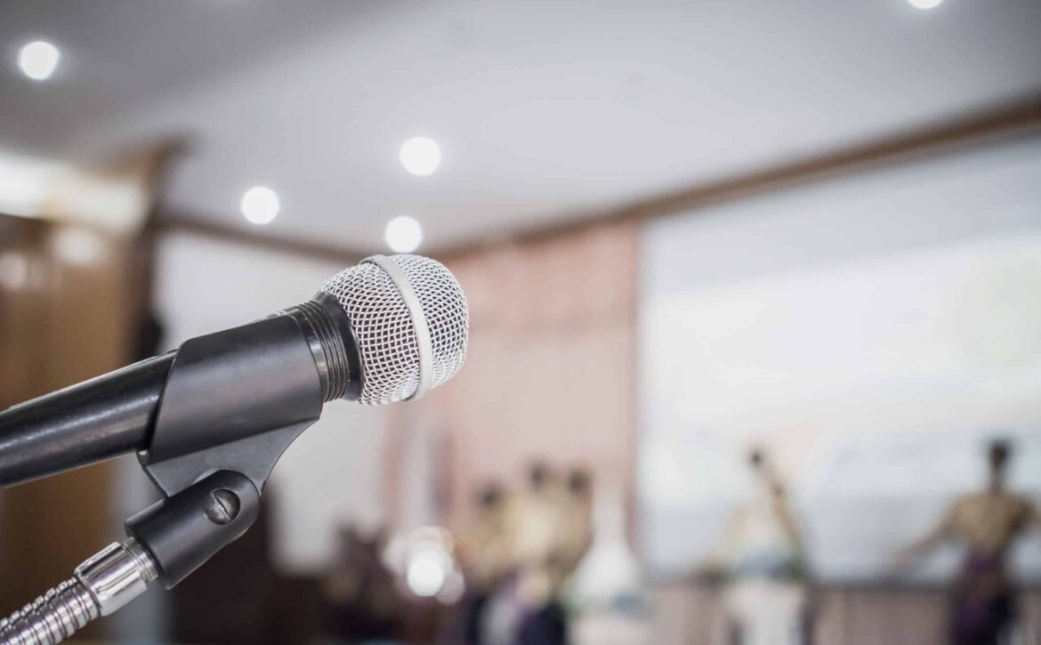 Microphone abstract prepare for speaker speech of conference or