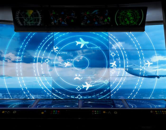 Simulation screen showing various flights for transportation and